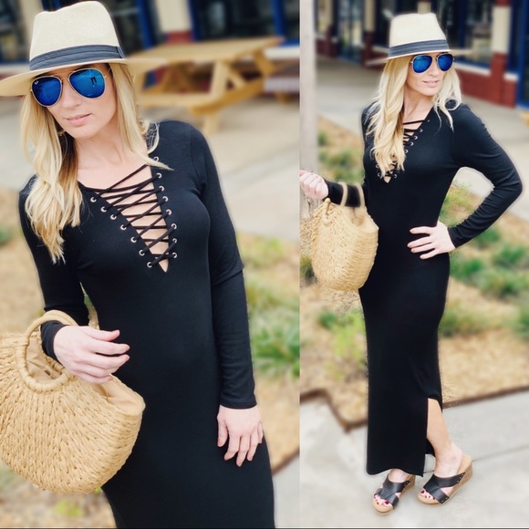 WALK YOUR TALK RIBBED BODY CON MAXI DRESS-BLACK - Picture 3 of 4